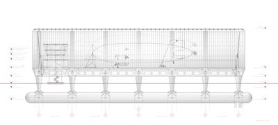 Längsschnitt durch die Halle